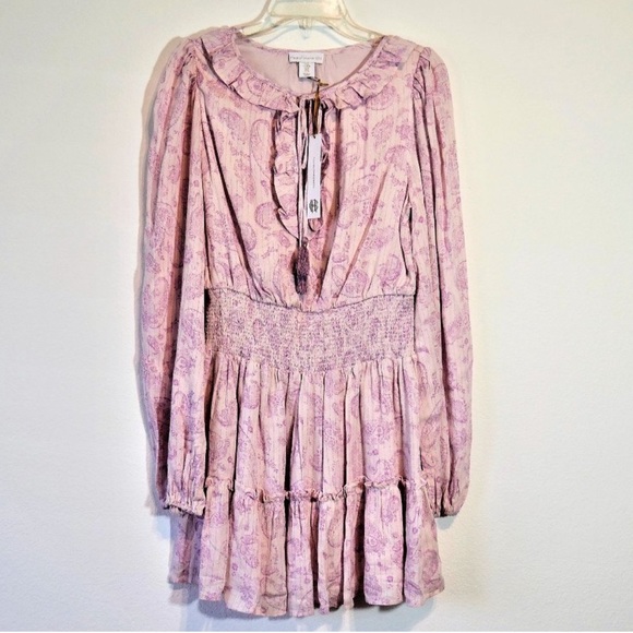 NWT House Of Harlow 1960 Ajay Ruffle Boho Purple Gold Mini Dress Size S - Picture 5 of 15